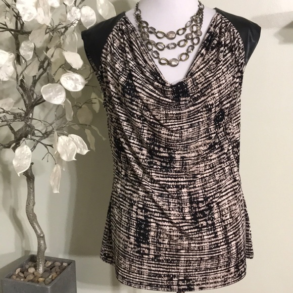 Calvin Klein Tops - CALVIN KLEIN BLACK LEATHER SHOULDERS TOP